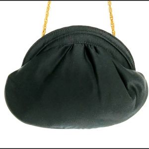 Vintage Walborg Black Evening Bag With Brass / Gold Colored Chain